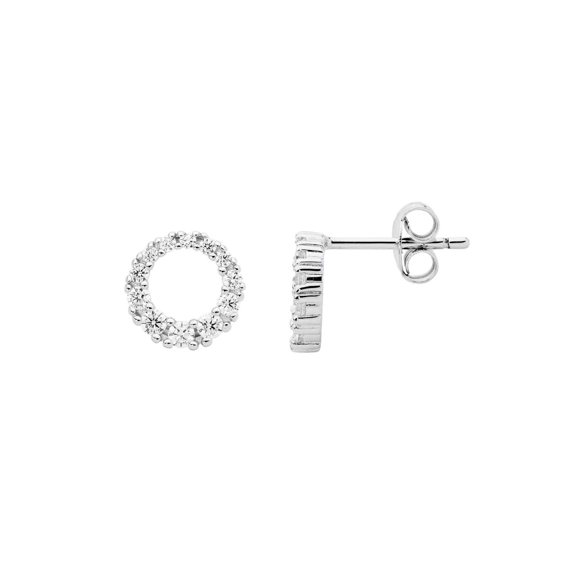 Sterling Silver Circle 9mm Earrings with CZ's